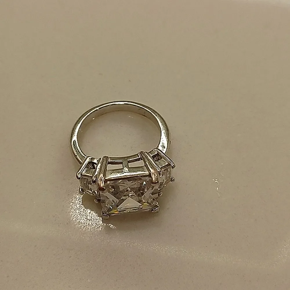 Womans  Sterling Silver 925  Square Highly Polished‎ C.Z.  Sz 5 New - Picture 5 of 10